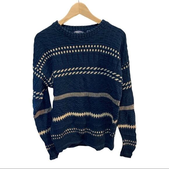 Vintage navy blue striped Gulf traders nautical crewneck sweater! Sz M. In EUC - Picture 1 of 6